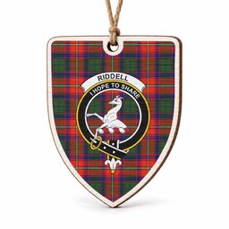 Riddell Tartan Crest Shield Wood Ornament , Scottish Heritage Family Keepsake Gift