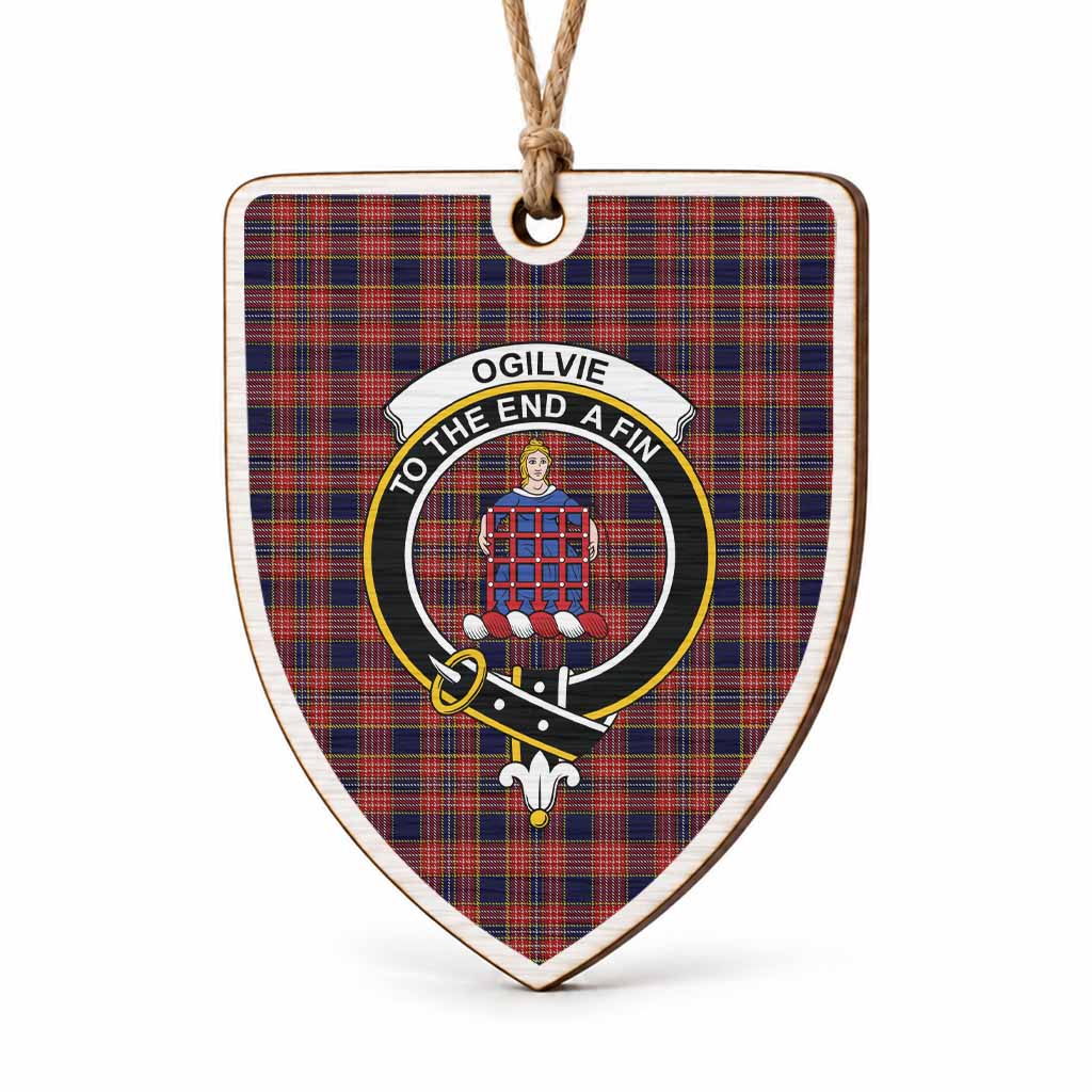 Ogilvie (Ogilvy) Tartan Crest Shield Wood Ornament , Scottish Heritage Family Keepsake Gift