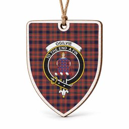 Ogilvie (Ogilvy) Tartan Crest Shield Wood Ornament , Scottish Heritage Family Keepsake Gift