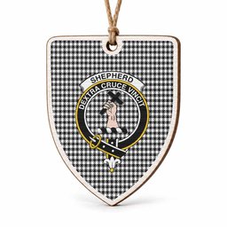 Shepherd Tartan Crest Shield Wood Ornament , Scottish Heritage Family Keepsake Gift