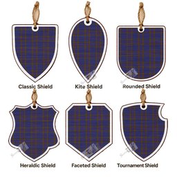 Elliot Tartan Shield Wood Ornament , Pick Your Clan & Regional Plaid