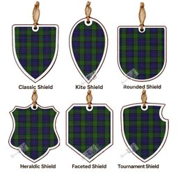 Gunn Tartan Shield Wood Ornament , Pick Your Clan & Regional Plaid