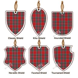 MacBean (MacBain) Tartan Shield Wood Ornament , Pick Your Clan & Regional Plaid