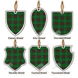 Kirkaldy Tartan Shield Wood Ornament , Pick Your Clan & Regional Plaid