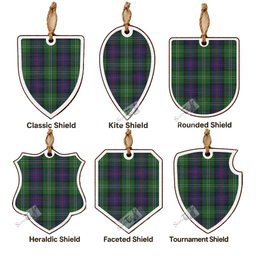 Sutherland Tartan Shield Wood Ornament , Pick Your Clan & Regional Plaid