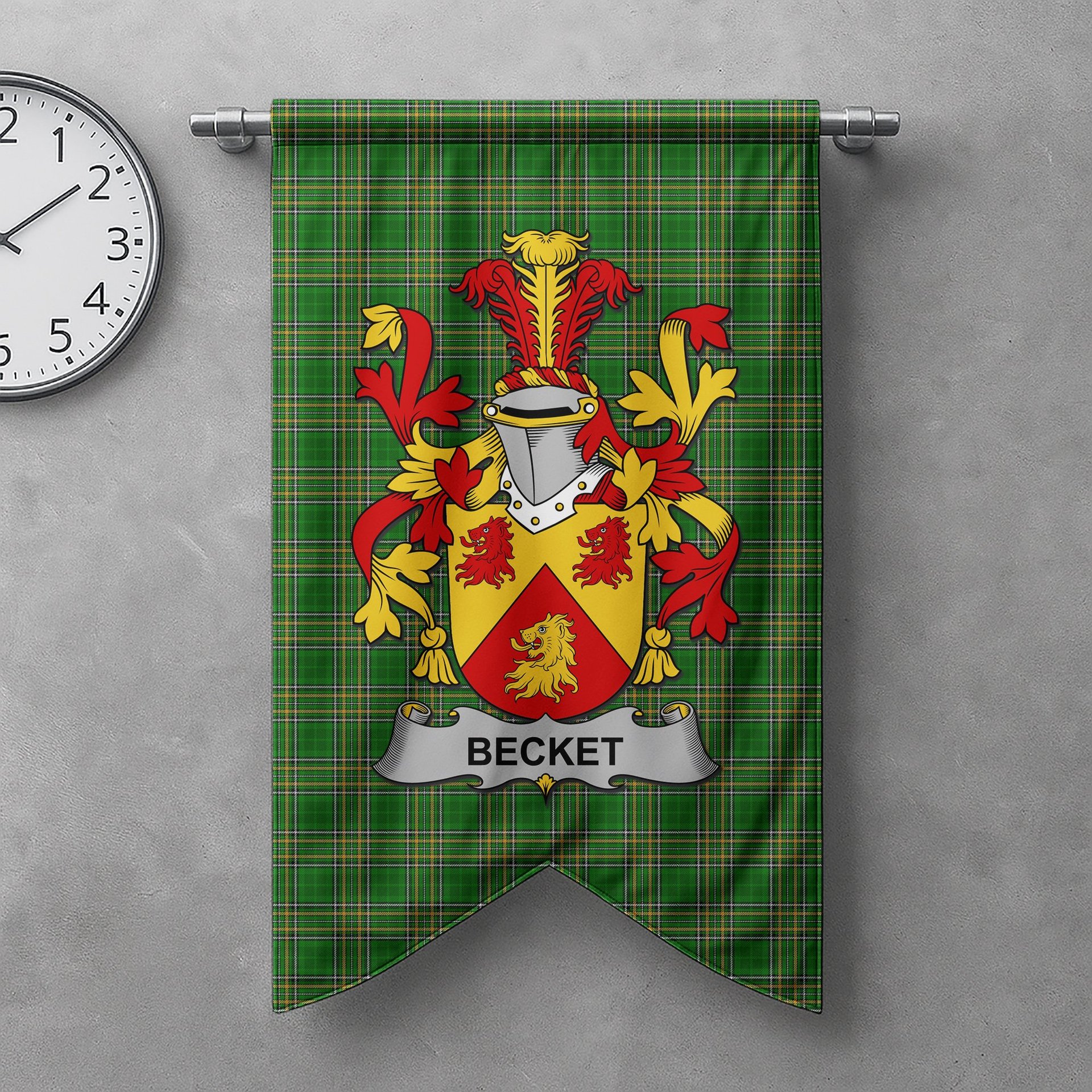 ScotsTee Shop Irish Becket Clan Coat of Arms Irish Tartan Gonfalon Flag