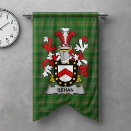 ScotsTee Shop Irish Behan Clan Coat of Arms Irish Tartan Gonfalon Flag