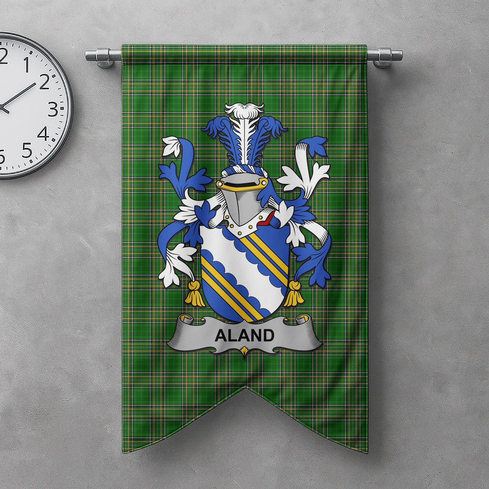 ScotsTee Shop Irish Aland Clan Coat of Arms Irish Tartan Gonfalon Flag