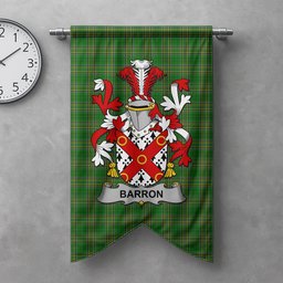 ScotsTee Shop Irish Barron Clan Coat of Arms Irish Tartan Gonfalon Flag