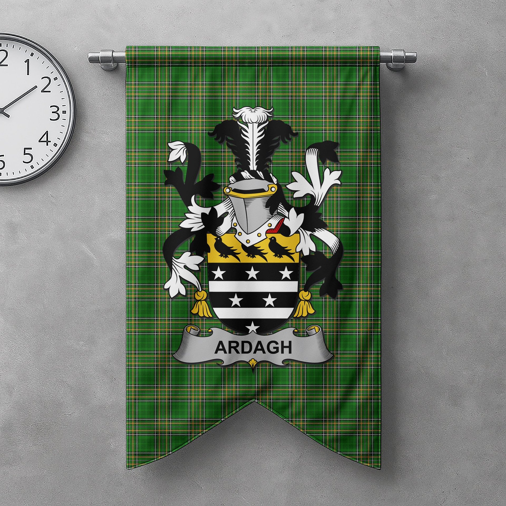 ScotsTee Shop Irish Ardagh Clan Coat of Arms Irish Tartan Gonfalon Flag