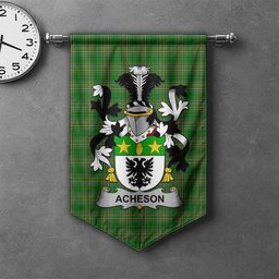 ScotsTee Shop Irish Acheson Clan Coat of Arms Irish Tartan Gonfalon Flag