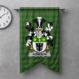 ScotsTee Shop Irish Acheson Clan Coat of Arms Irish Tartan Gonfalon Flag
