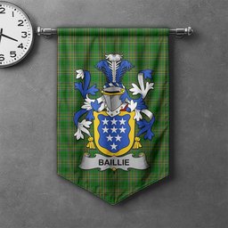 ScotsTee Shop Irish Baillie Clan Coat of Arms Irish Tartan Gonfalon Flag