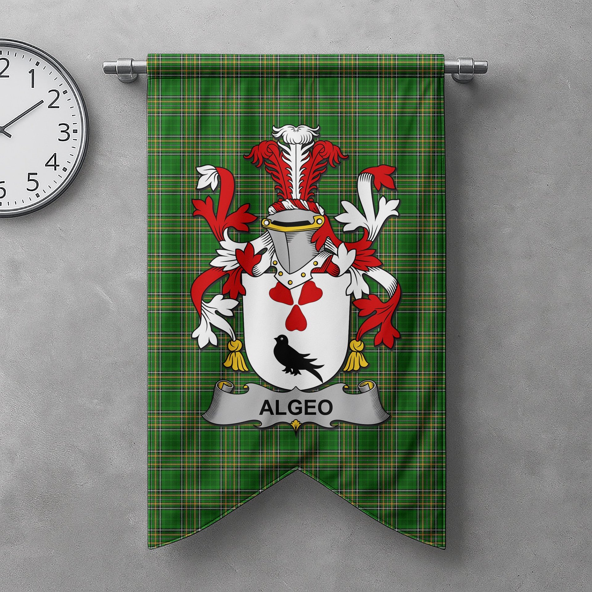 ScotsTee Shop Irish Algeo Clan Coat of Arms Irish Tartan Gonfalon Flag