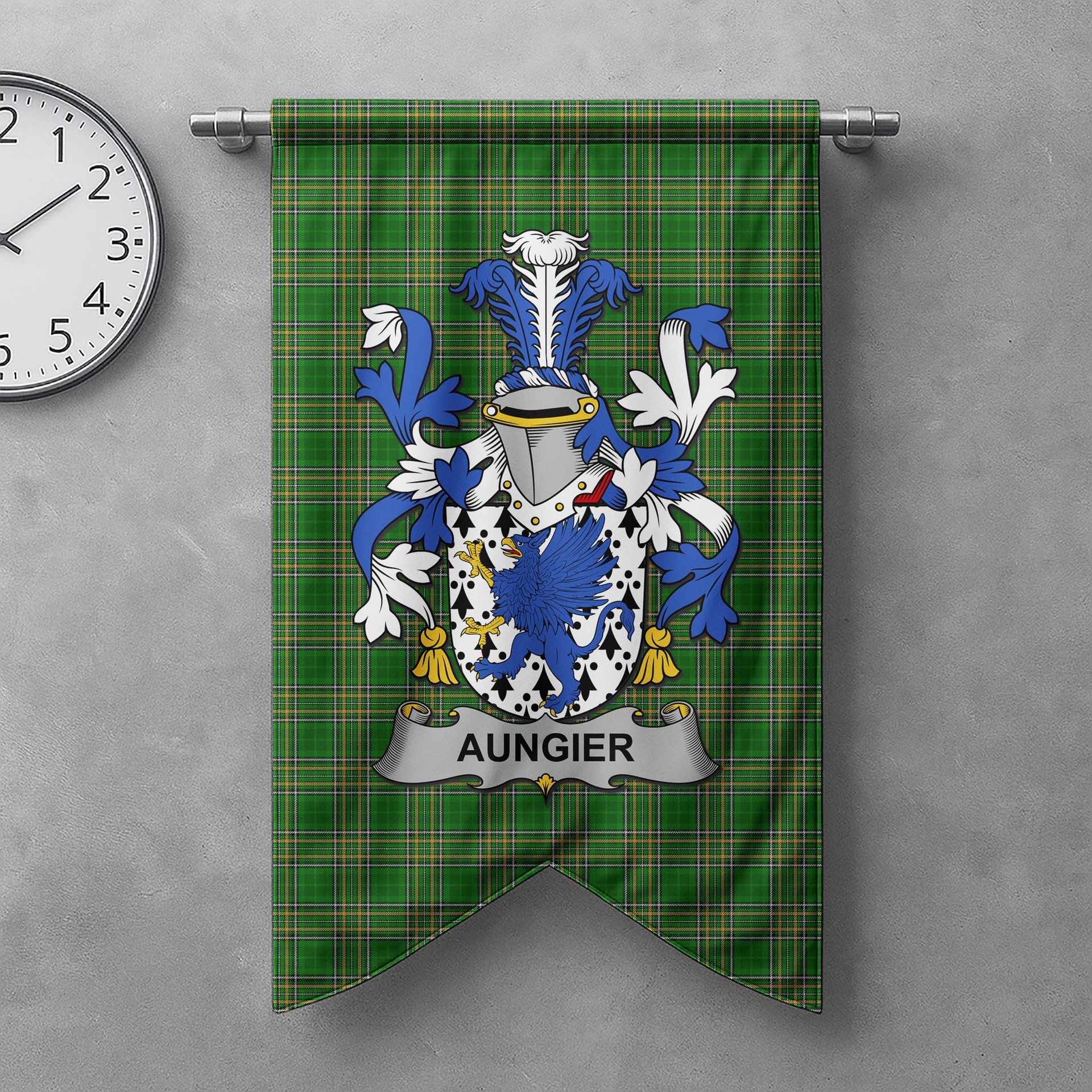 ScotsTee Shop Irish Aungier Clan Coat of Arms Irish Tartan Gonfalon Flag