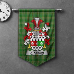 ScotsTee Shop Irish Atkinson Clan Coat of Arms Irish Tartan Gonfalon Flag