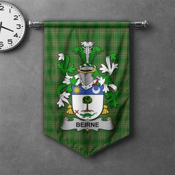 ScotsTee Shop Irish Beirne or O'Beirne Clan Coat of Arms Irish Tartan Gonfalon Flag