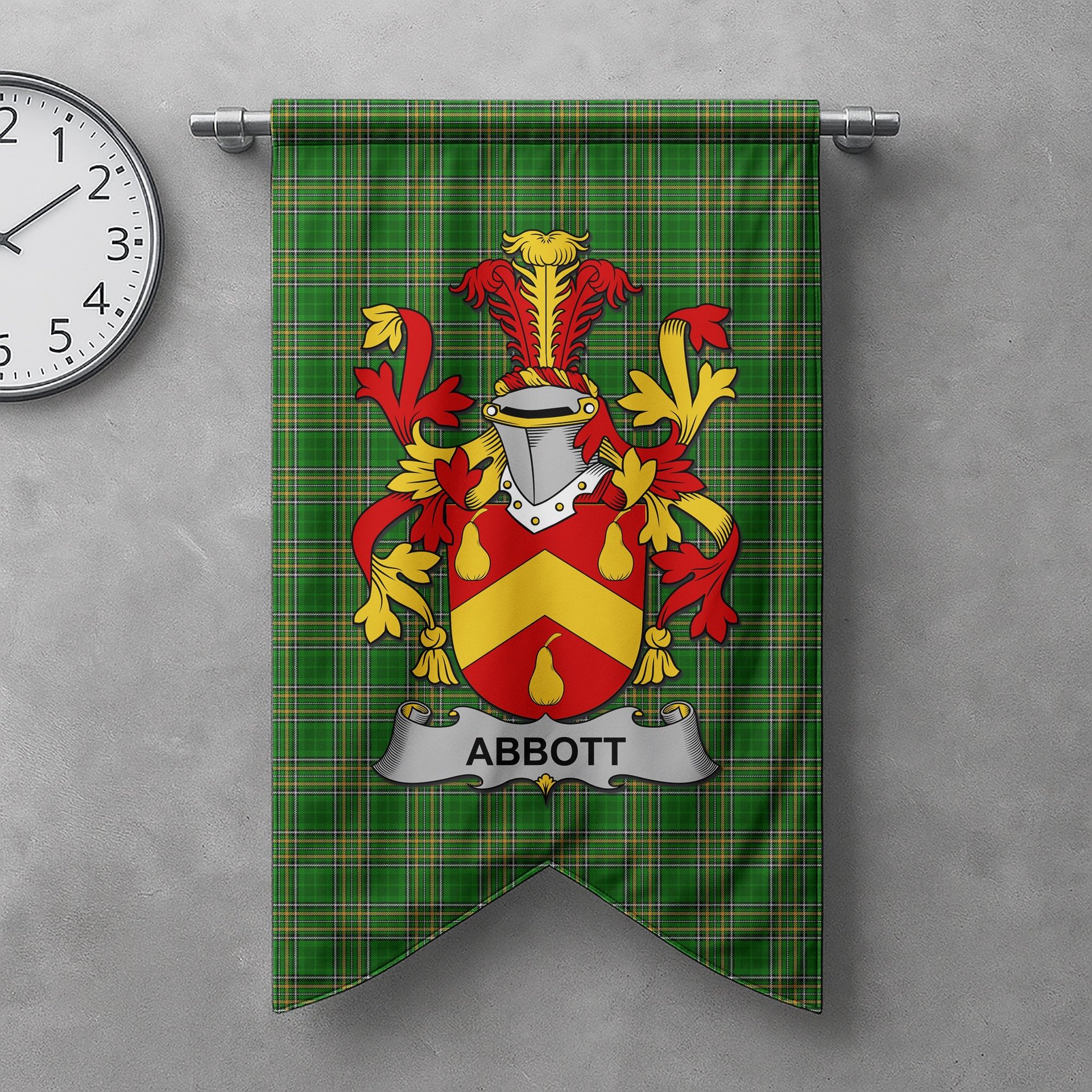 ScotsTee Shop Irish Abbott Clan Coat of Arms Irish Tartan Gonfalon Flag