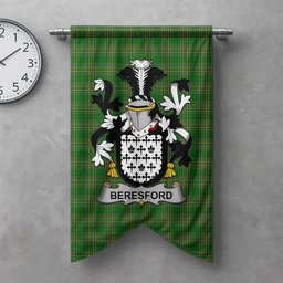 ScotsTee Shop Irish Beresford Clan Coat of Arms Irish Tartan Gonfalon Flag