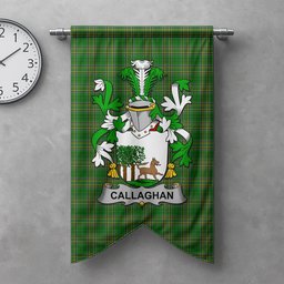 ScotsTee Shop Irish Callaghan or O'Callaghan Clan Coat of Arms Irish Tartan Gonfalon Flag