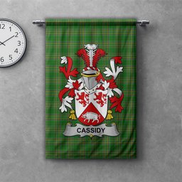 ScotsTee Shop Irish Cassidy or O'Cassidy Clan Coat of Arms Irish Tartan Gonfalon Flag