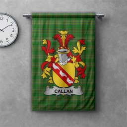 ScotsTee Shop Irish Callan or O'Callan Clan Coat of Arms Irish Tartan Gonfalon Flag