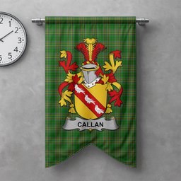 ScotsTee Shop Irish Callan or O'Callan Clan Coat of Arms Irish Tartan Gonfalon Flag