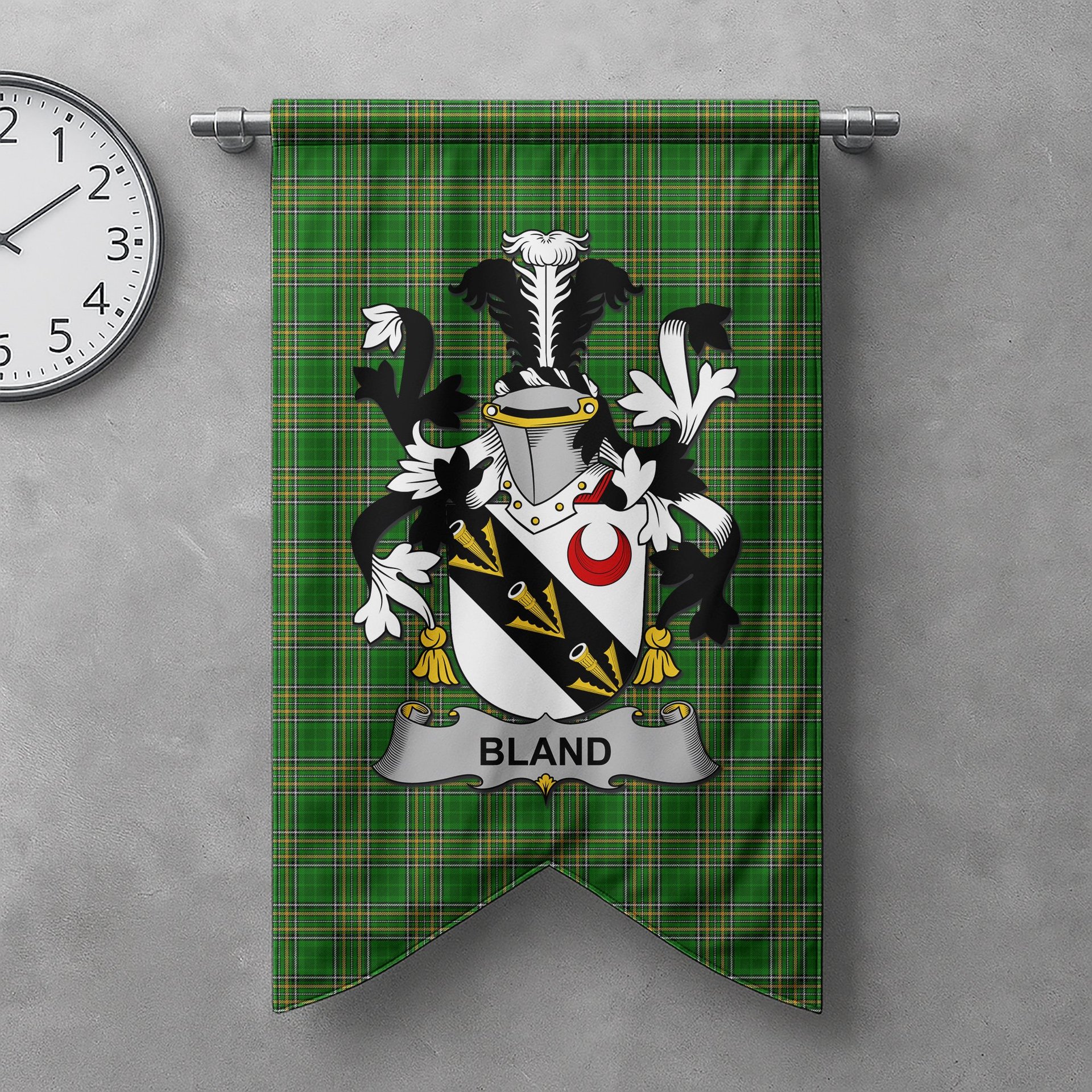 ScotsTee Shop Irish Bland Clan Coat of Arms Irish Tartan Gonfalon Flag