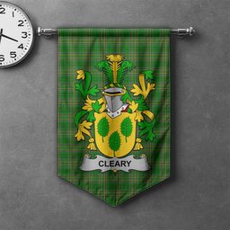 ScotsTee Shop Irish Cleary or O'Clery Clan Coat of Arms Irish Tartan Gonfalon Flag