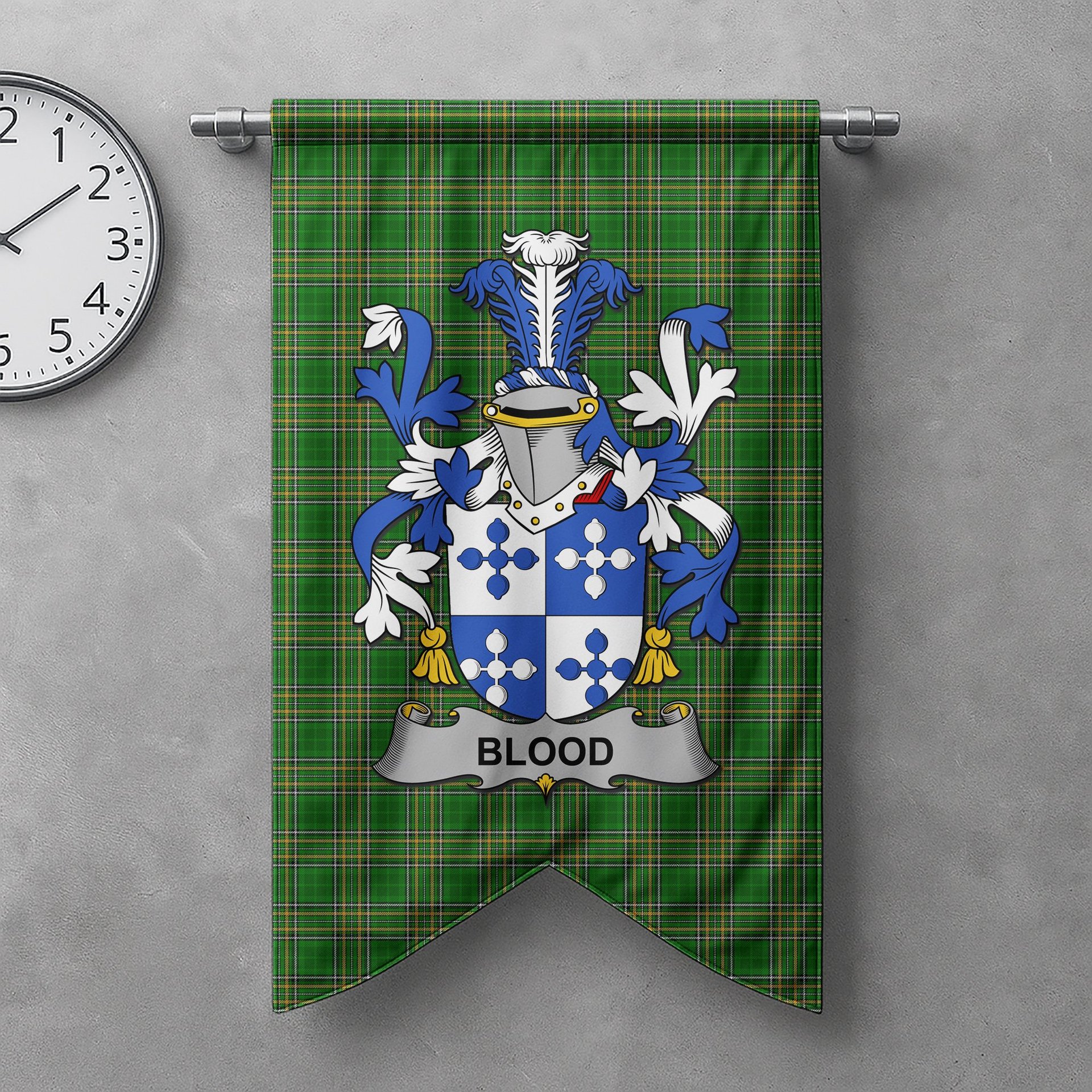 ScotsTee Shop Irish Blood Clan Coat of Arms Irish Tartan Gonfalon Flag