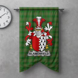 ScotsTee Shop Irish Blanchfield Clan Coat of Arms Irish Tartan Gonfalon Flag