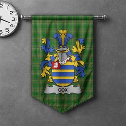 ScotsTee Shop Irish Cox Clan Coat of Arms Irish Tartan Gonfalon Flag
