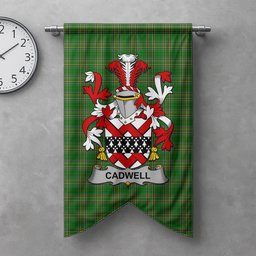 ScotsTee Shop Irish Cadwell or Caddell Clan Coat of Arms Irish Tartan Gonfalon Flag