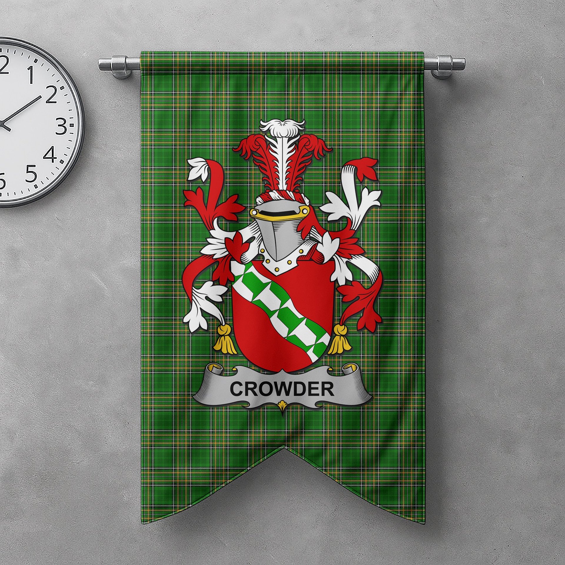 ScotsTee Shop Irish Crowder Clan Coat of Arms Irish Tartan Gonfalon Flag