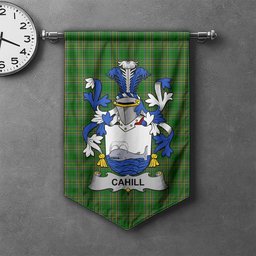 ScotsTee Shop Irish Cahill or O'Cahill Clan Coat of Arms Irish Tartan Gonfalon Flag