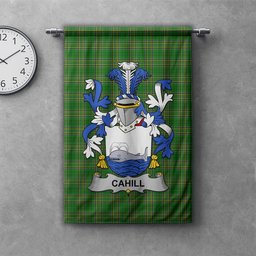 ScotsTee Shop Irish Cahill or O'Cahill Clan Coat of Arms Irish Tartan Gonfalon Flag