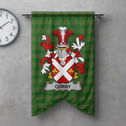 ScotsTee Shop Irish Corry or O'Corry Clan Coat of Arms Irish Tartan Gonfalon Flag