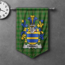 ScotsTee Shop Irish Crehall or O'Crehall Clan Coat of Arms Irish Tartan Gonfalon Flag