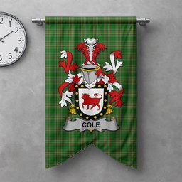 ScotsTee Shop Irish Cole Clan Coat of Arms Irish Tartan Gonfalon Flag