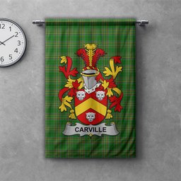 ScotsTee Shop Irish Carville or McCarville Clan Coat of Arms Irish Tartan Gonfalon Flag