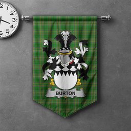 ScotsTee Shop Irish Burton Clan Coat of Arms Irish Tartan Gonfalon Flag