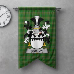 ScotsTee Shop Irish Burton Clan Coat of Arms Irish Tartan Gonfalon Flag