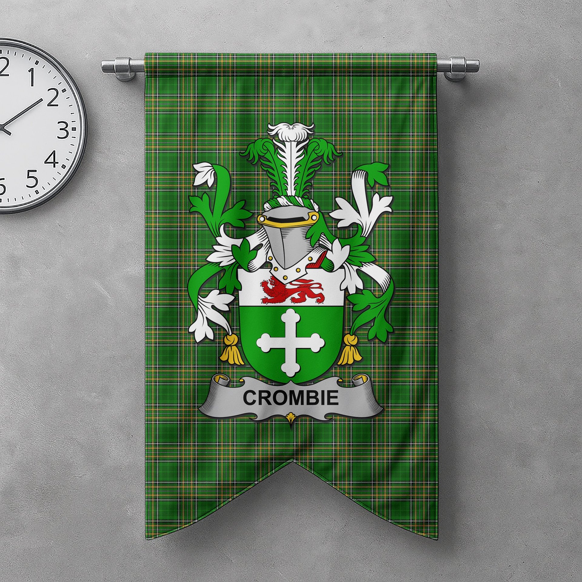 ScotsTee Shop Irish Crombie Clan Coat of Arms Irish Tartan Gonfalon Flag