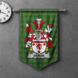 ScotsTee Shop Irish Bergin or O'Bergin Clan Coat of Arms Irish Tartan Gonfalon Flag