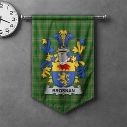 ScotsTee Shop Irish Brosnan or O'Brosnan Clan Coat of Arms Irish Tartan Gonfalon Flag