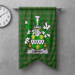 ScotsTee Shop Irish Coffey or O'Coffey Clan Coat of Arms Irish Tartan Gonfalon Flag