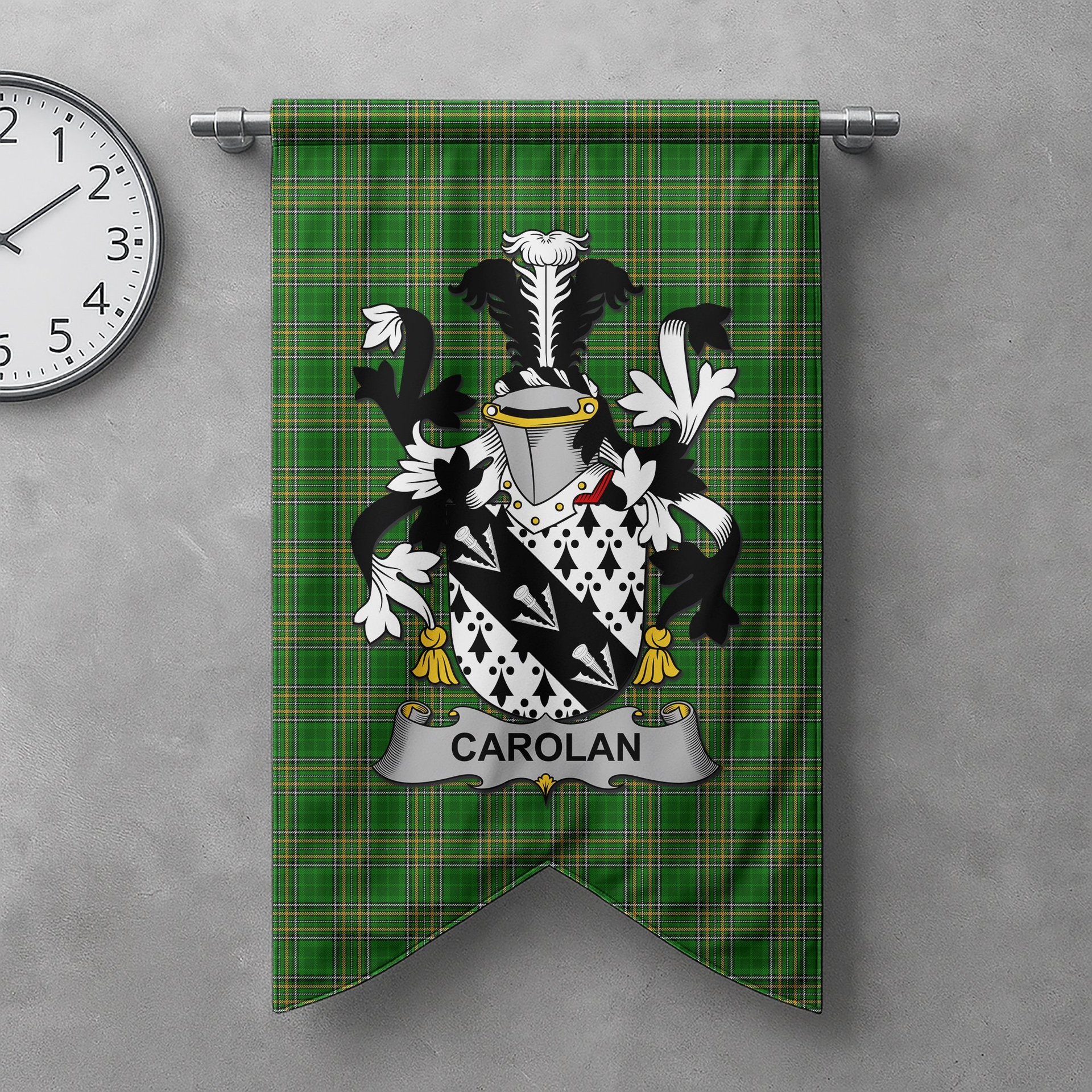 ScotsTee Shop Irish Carolan Clan Coat of Arms Irish Tartan Gonfalon Flag