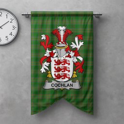 ScotsTee Shop Irish Cochlan or McCoughlan Clan Coat of Arms Irish Tartan Gonfalon Flag