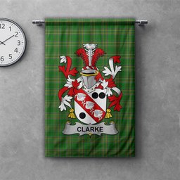 ScotsTee Shop Irish Clarke Clan Coat of Arms Irish Tartan Gonfalon Flag