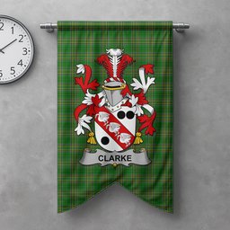 ScotsTee Shop Irish Clarke Clan Coat of Arms Irish Tartan Gonfalon Flag